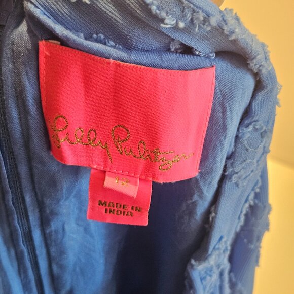 Lilly Pulitzer Dress Size 12 Arleah Blue Thistle Polka Dots Pom Pom Preppy Chic - Picture 9 of 12